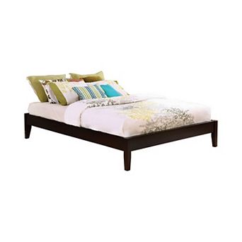 Wooden Queen Size Bed Frame With Chamfered Legs, Dark Brown