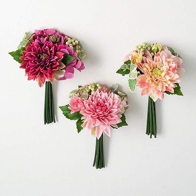 12.25-in. Artificial Bright Dahlia Bouquets 3-piece Set