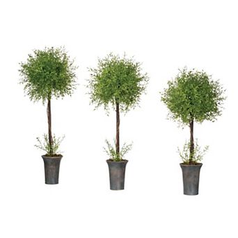 Artificial Feather Fern Topiaries Floor Decor 3 pc Set