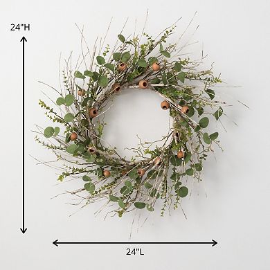 24-in. Artificial Birch, Eucalyptus & Seedpod Wreath