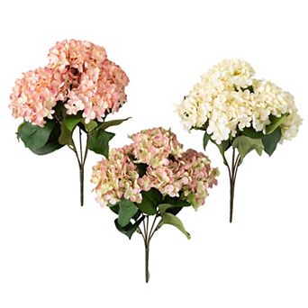 Sullivan's Set of 3 Artificial 18" Soft Blush Hydrangea Bush Floor Decor