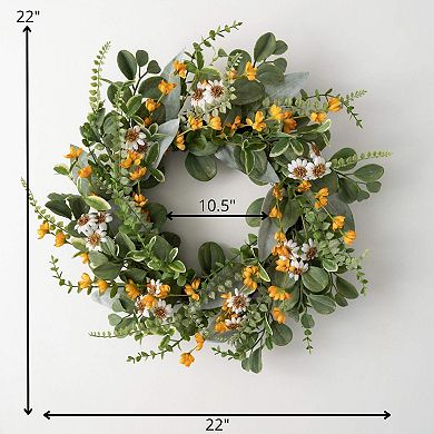 Sullivan's Artificial 22" Daisy Marigold Blooms Wreath Wall Decor