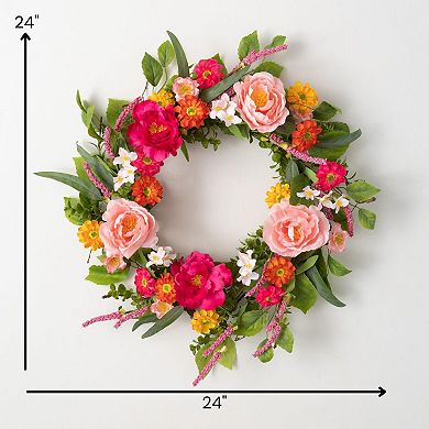 Sullivan's Artificial 24" Vibrant Floral Wreath Wall Decor