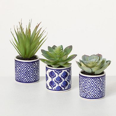 Sullivan's Set of 3 Artificial 4" Succulents In Printed Pots Table Decor