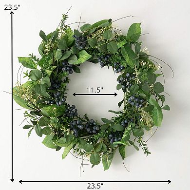 Sullivan's Artificial 23.5" Green Leaf Blueberry Wreath Wall Decor