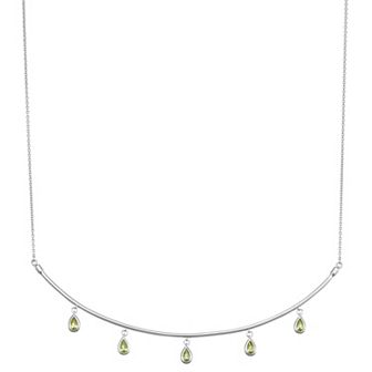 Sterling Silver Peridot Dangle Concave Bar Necklace