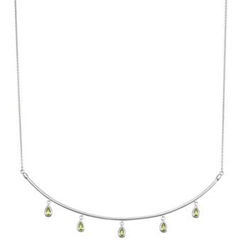 Sterling Silver Peridot Dangle Concave Bar Necklace