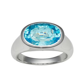 Sterling Silver Oval Blue Topaz Signet Ring