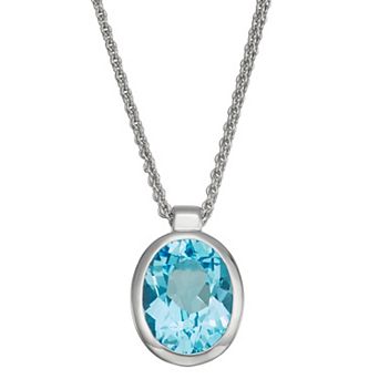 Sterling Silver Blue Topaz Oval Pendant Necklace