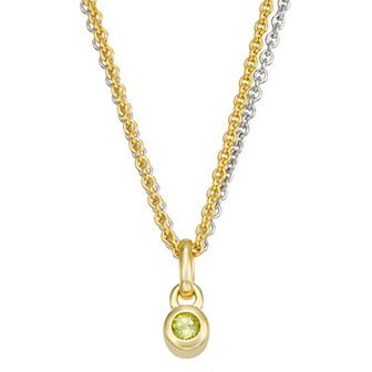 14k Gold & Sterling Silver Double Strand Peridot Charm Necklace