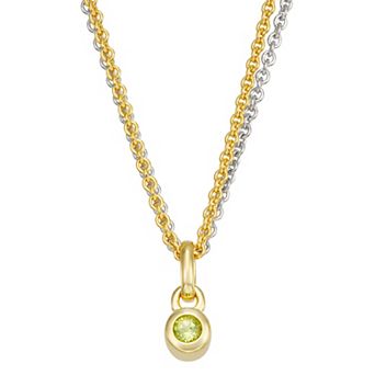 14k Gold & Sterling Silver Double Strand Peridot Charm Necklace