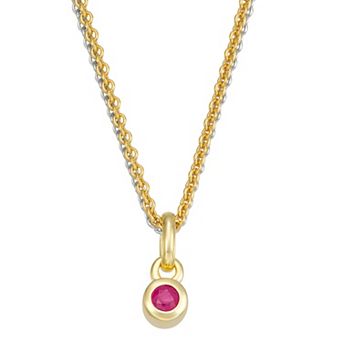 14k Gold & Sterling Silver Double Strand Ruby Charm Necklace