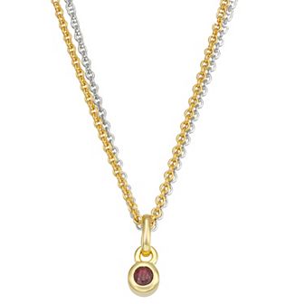 14k Gold & Sterling Silver Double Strand Garnet Charm Necklace