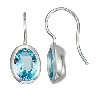 Sterling Silver Oval Blue Topaz Drop Earrings