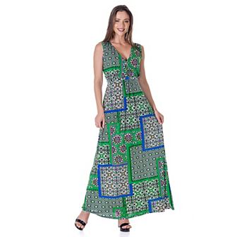 Women's 24Seven Comfort Apparel V Neck Tie Back Empire Waist Sleeveless Maxi Dress