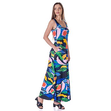 Women's 24Seven Comfort Apparel Scoopneck Sleeveless Maxi Dress With Pockets