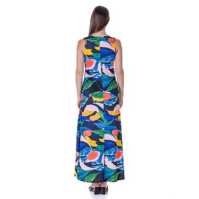 Women's 24Seven Comfort Apparel Scoopneck Sleeveless Maxi Dress With Pockets