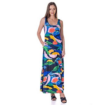 Women's 24Seven Comfort Apparel Scoopneck Sleeveless Maxi Dress With Pockets