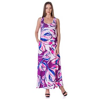 Women's 24Seven Comfort Apparel Scoopneck Sleeveless Maxi Dress With Pockets