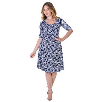 Women's 24Seven Comfort Apparel Geometric Print Knee Length Elbow Sleeve Dress