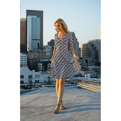 elbow sleeve dress knee length Donna Karan Weekend Women's Tricot Knit Elbow-Sleeve Collared Polo Dress - Nightfall