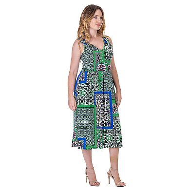 Women's 24Seven Comfort Midi Length Geo Print Sleeveless Pleated Pocket Dress