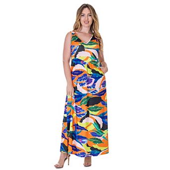Women's 24Seven Comfort Apparel Paisley Sleeveless V Neck Maxi Dress With Pockets