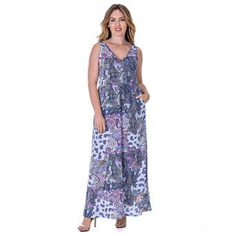 Women's 24Seven Comfort Apparel Paisley Sleeveless V Neck Maxi Dress With Pockets