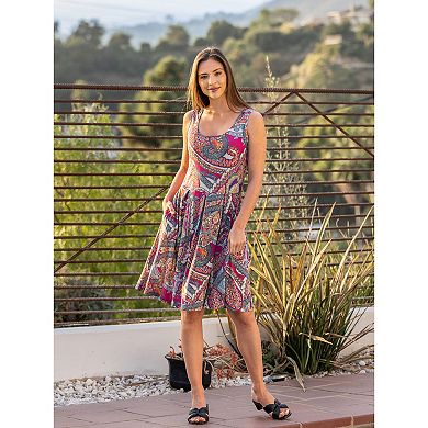 Women's 24Seven Comfort Apparel Sleeveless Pleated Knee Length Pocket Dress