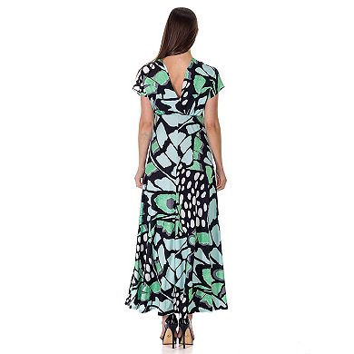 Women's 24Seven Comfort Apparel V Neck Empire Waist Kimono Cap Sleeve Maxi Dress