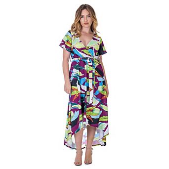 Women's 24Seven Comfort Apparel V-Neck High Low Wrap Dress