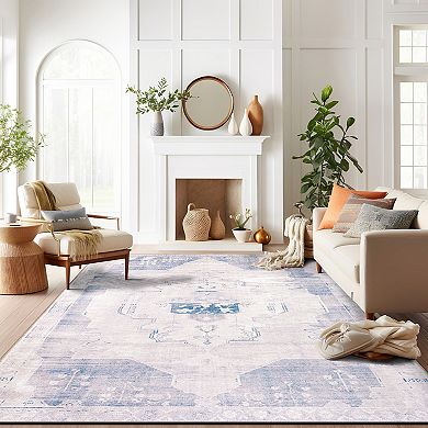 World Rug Gallery Faded Medallion Machine Washable Rug