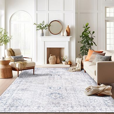 World Rug Gallery Faded Boho Medallion Machine Washable Rug