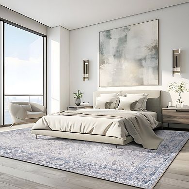 World Rug Gallery Transition Bordered Vintage Machine Washable Rug