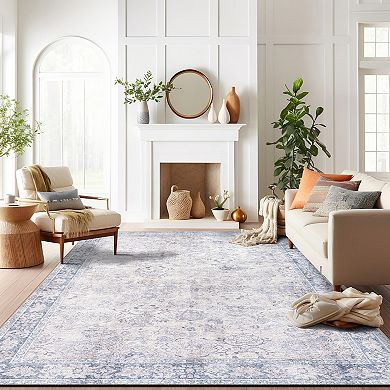 World Rug Gallery Transition Bordered Vintage Machine Washable Rug