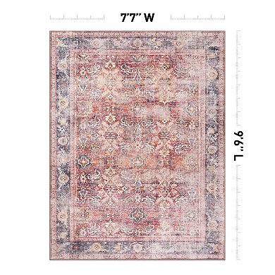 World Rug Gallery Faded Medallion Amber Machine Washable Rug