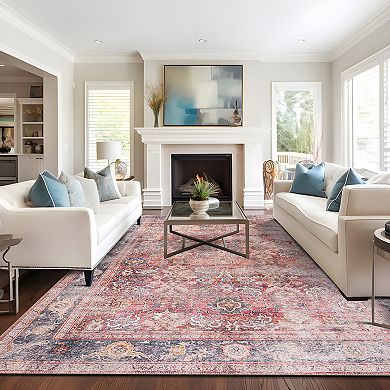 World Rug Gallery Faded Medallion Amber Machine Washable Rug
