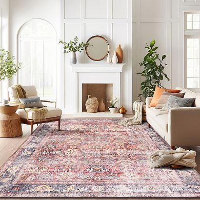 World Rug Gallery Faded Medallion Amber Machine Washable Rug