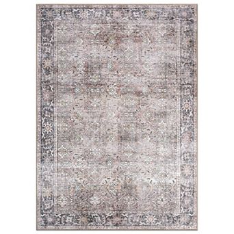 World Rug Gallery Vintage Distressed Medallion Print Machine Washable Rug