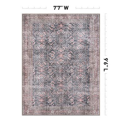 World Rug Gallery Faded Burst Medallion Machine Washable Rug