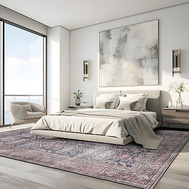 World Rug Gallery Faded Burst Medallion Machine Washable Rug