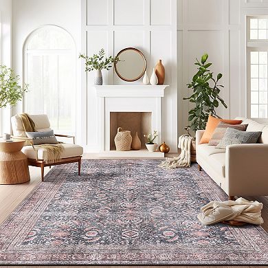 World Rug Gallery Faded Burst Medallion Machine Washable Rug