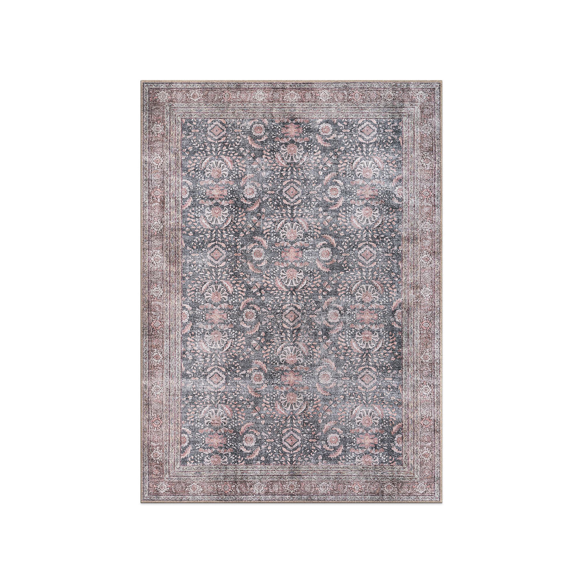 World Rug Gallery Faded Burst Medallion Machine Washable Rug, Grey