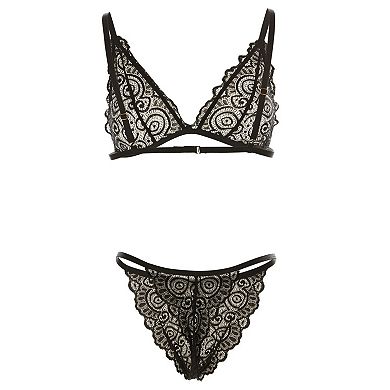 4 Piece Set Women's Genevieve Lace Bralette, Brief, Stocking, and Garter