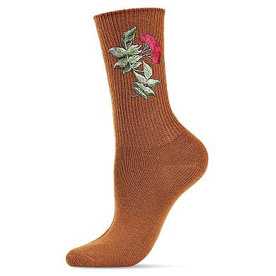 Women's Embroidered Berry Leaf Vintage Style Crew Sock