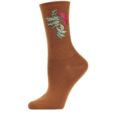 Women's Embroidered Berry Leaf Vintage Style Crew Sock