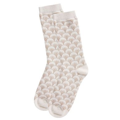 Soft Cashmere Blend Fretwork Geometric Crew Socks