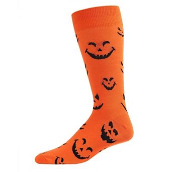 Men's Festive Halloween Pumpkin Faces Novelty Crew Sock