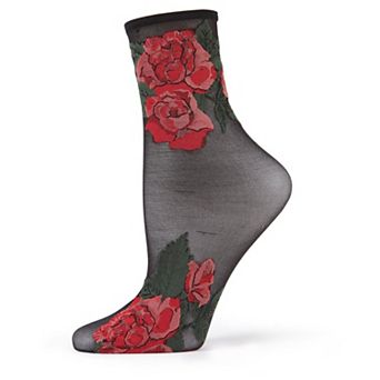 Beauty Rose Garden Sheer See-Through Ankle Socks