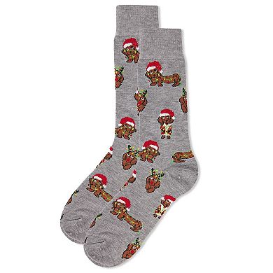 Men's Lit Dachshund Dog Holiday Novelty Crew Sock